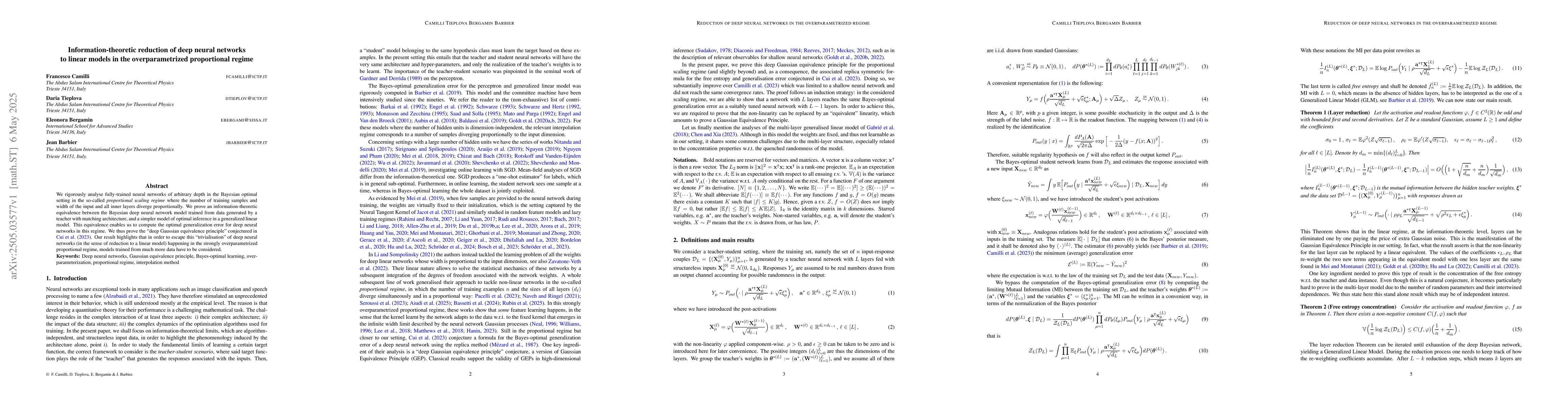 Thumbnail for Information-theoretic reduction of deep neural networks to linear models
  in the overparametrized proportional regime
