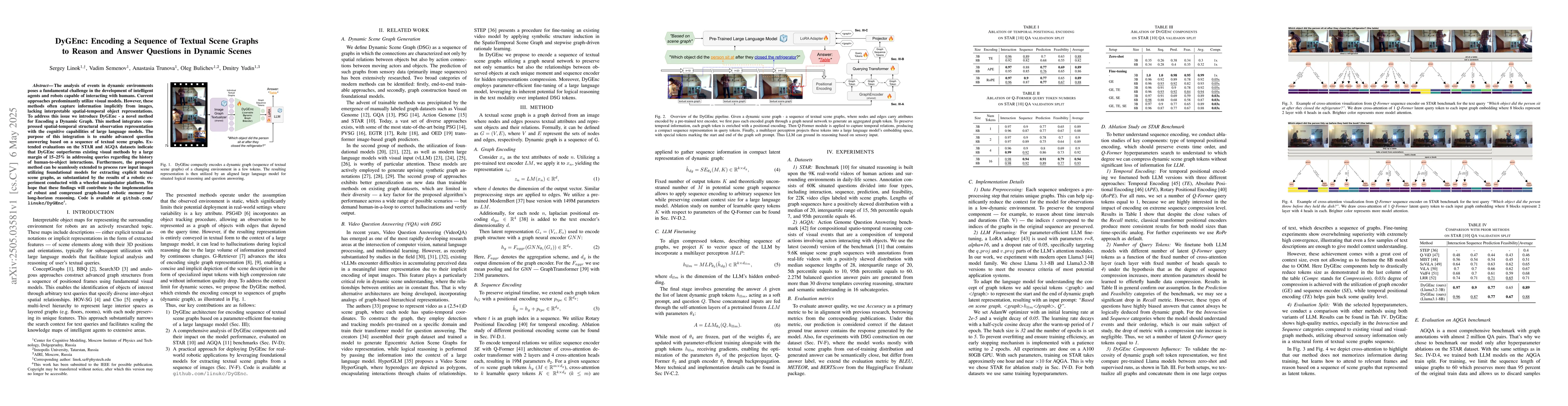Thumbnail for DyGEnc: Encoding a Sequence of Textual Scene Graphs to Reason and Answer
  Questions in Dynamic Scenes