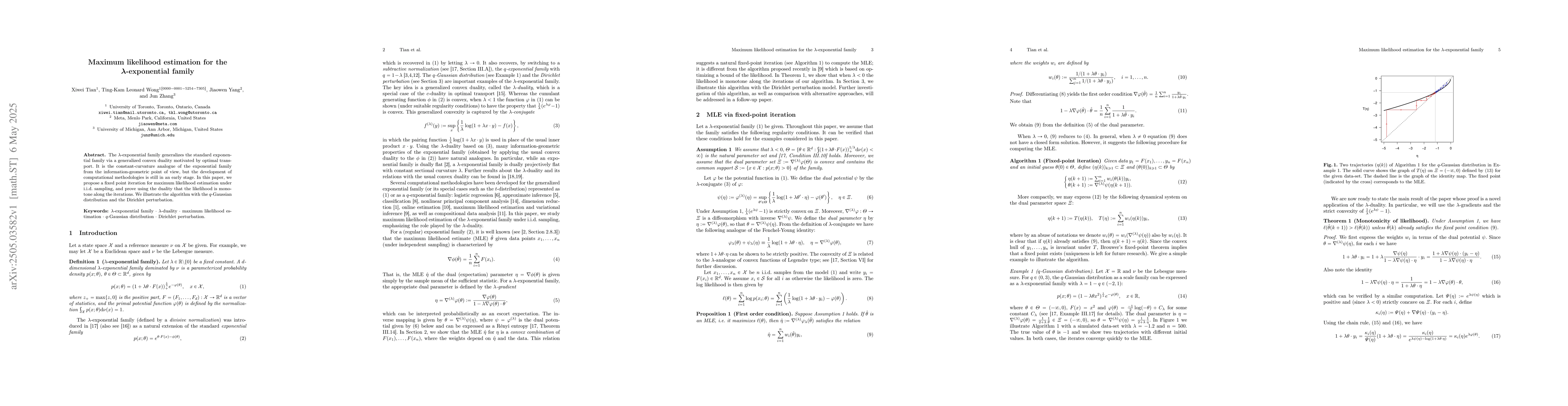 Thumbnail for Maximum likelihood estimation for the $λ$-exponential family