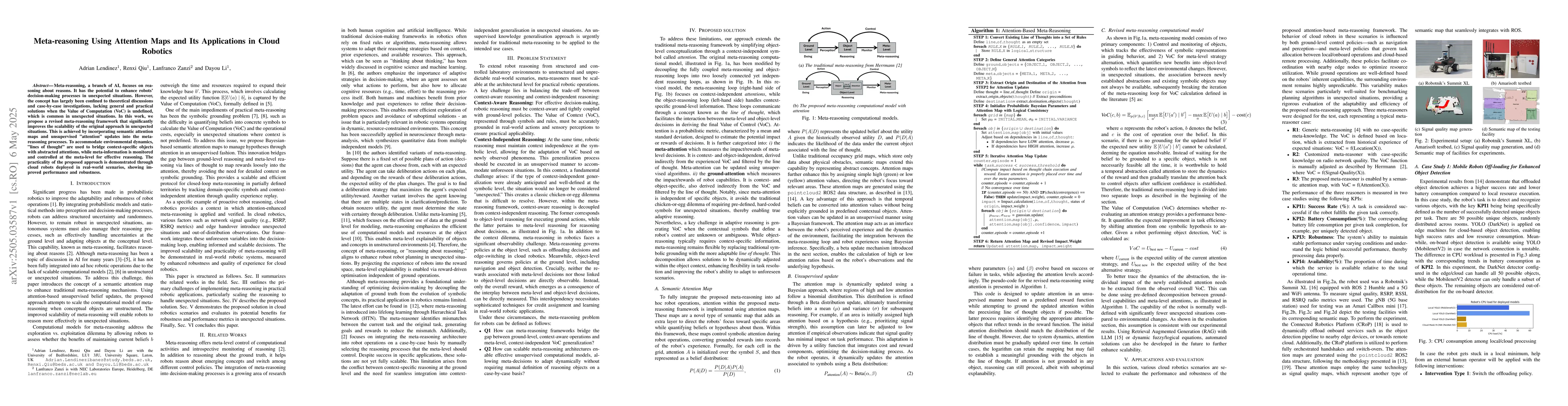 Thumbnail for Meta-reasoning Using Attention Maps and Its Applications in Cloud
  Robotics