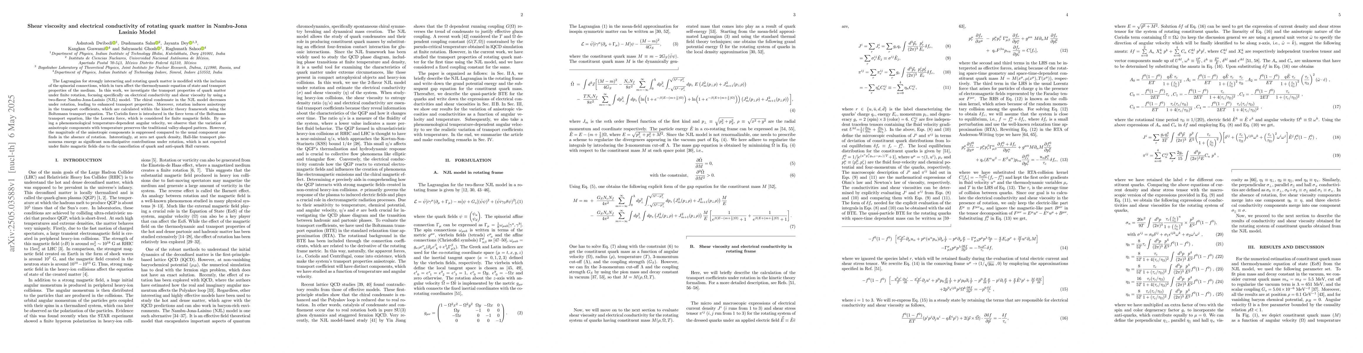 Thumbnail for Shear viscosity and electrical conductivity of rotating quark matter in
  Nambu--Jona-Lasinio Model