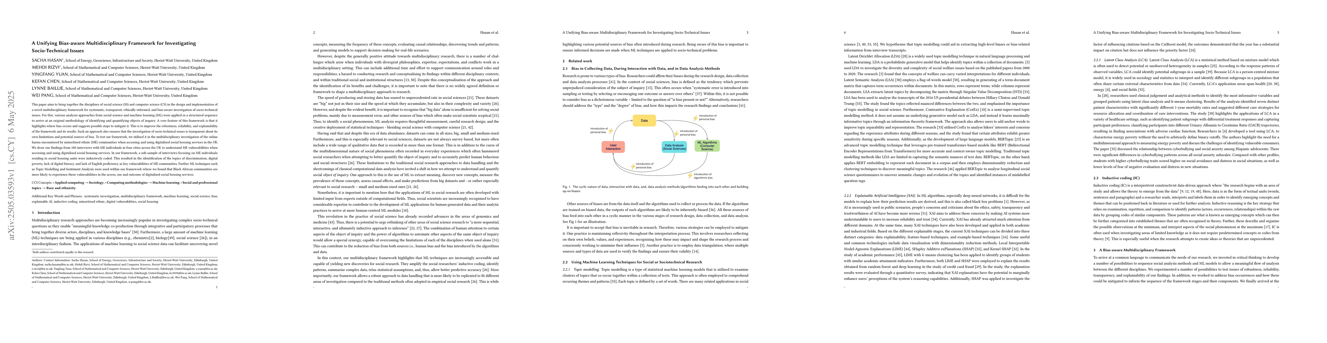 Thumbnail for A Unifying Bias-aware Multidisciplinary Framework for Investigating
  Socio-Technical Issues