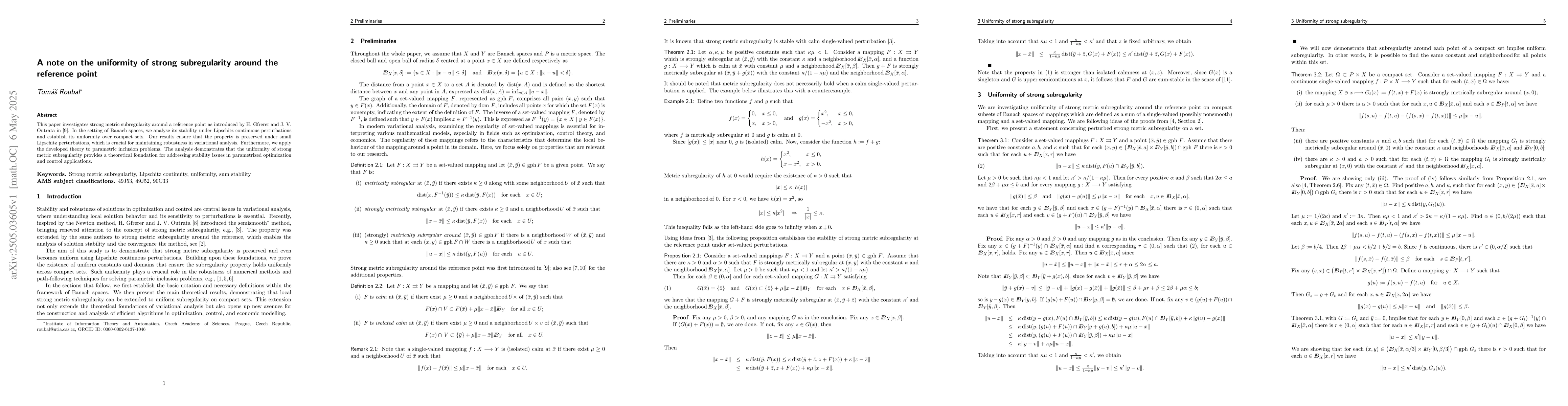 Thumbnail for A note on the uniformity of strong subregularity around the reference
  point