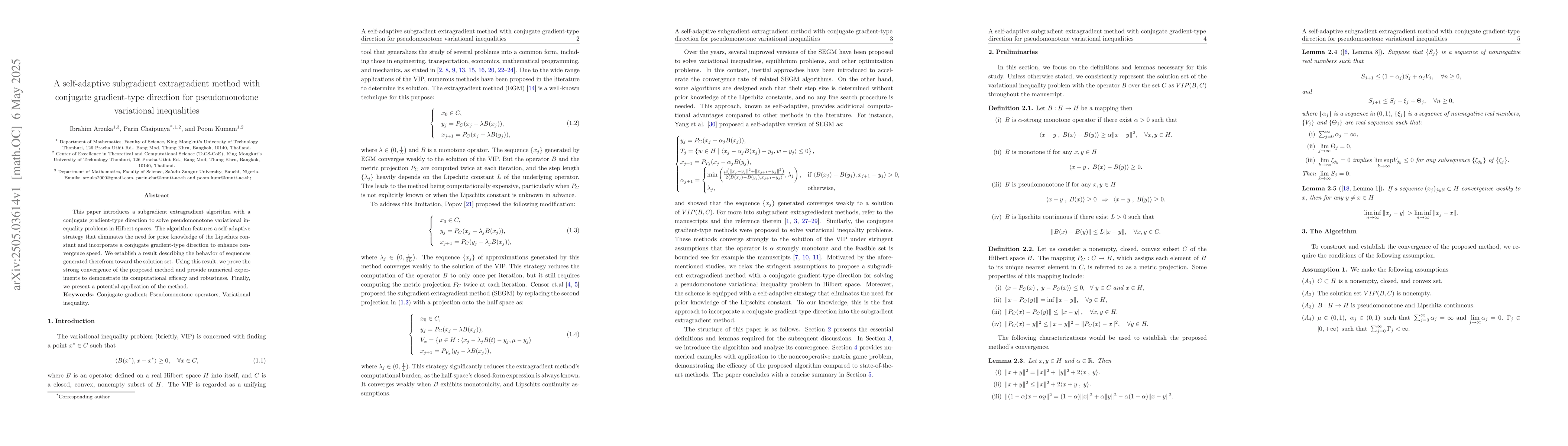 Thumbnail for A self-adaptive subgradient extragradient method with conjugate
  gradient-type direction for pseudomonotone variational inequalities