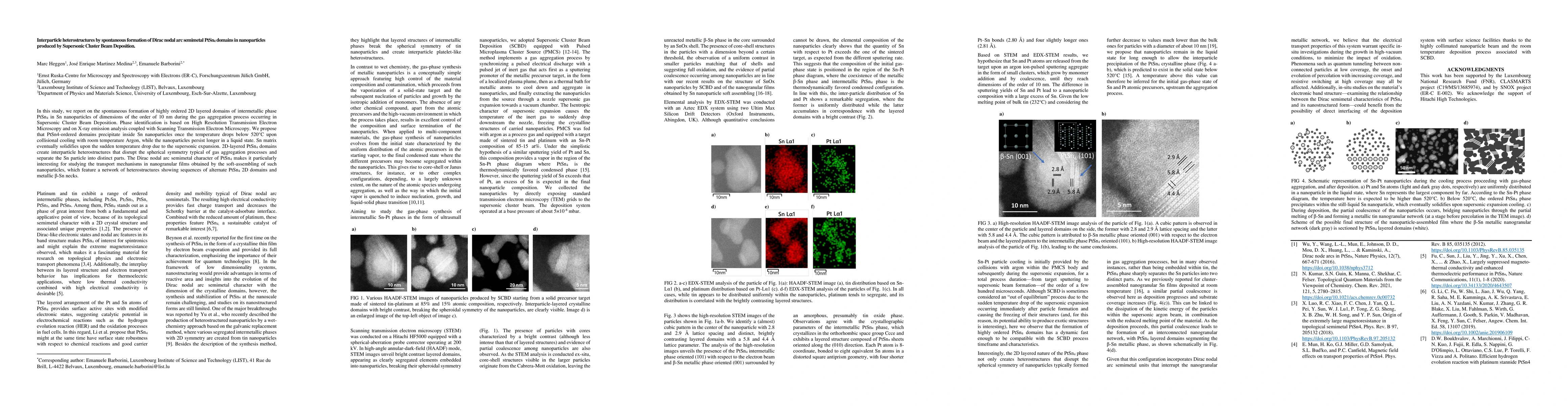 Thumbnail for Interparticle heterostructures by spontaneous formation of Dirac nodal
  arc semimetal PtSn4 domains in nanoparticles produced by Supersonic Cluster
  Beam Deposition