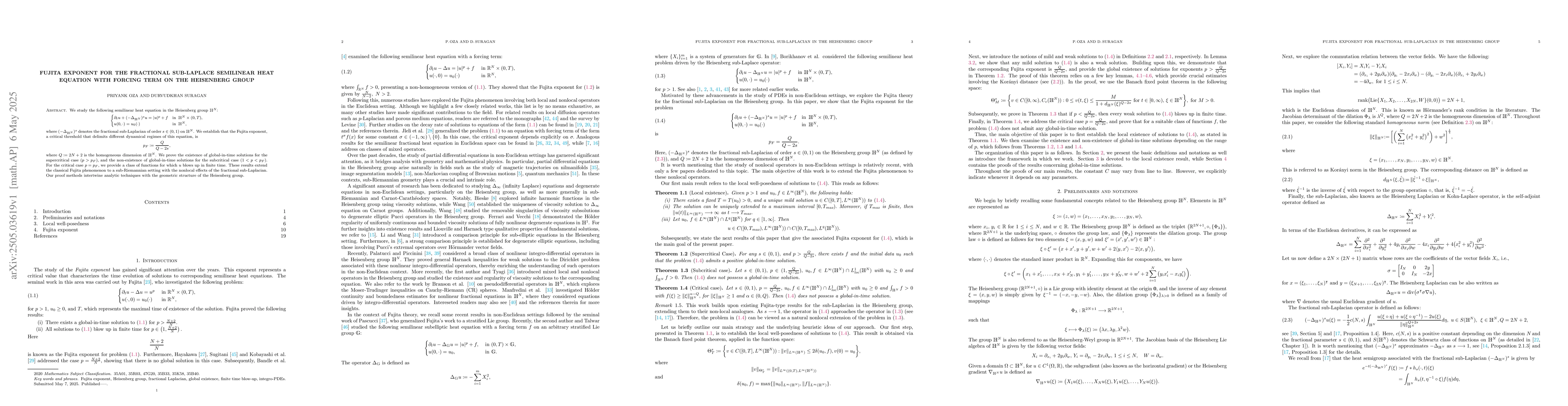 Thumbnail for Fujita exponent for the fractional sub-Laplace semilinear heat equation
  with forcing term on the Heisenberg group