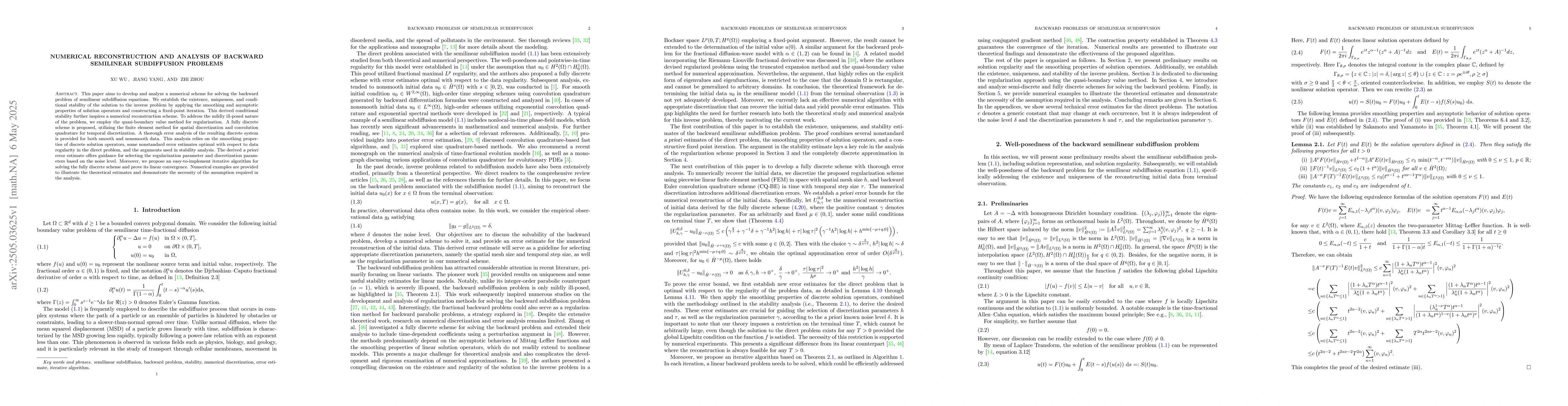 Thumbnail for Numerical Reconstruction and Analysis of Backward Semilinear
  Subdiffusion Problems