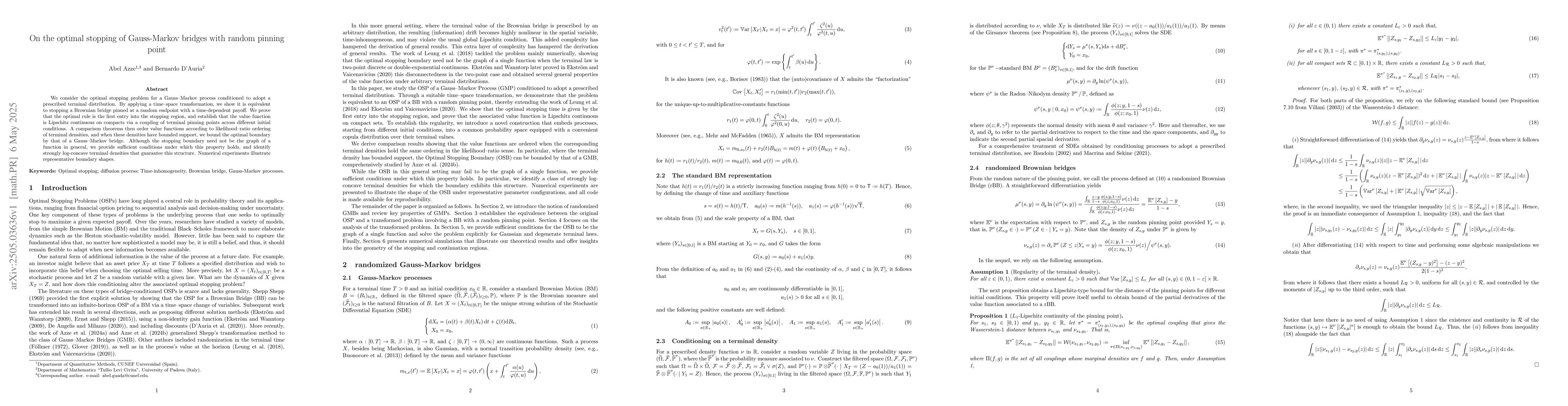 Thumbnail for On the optimal stopping of Gauss-Markov bridges with random pinning
  points