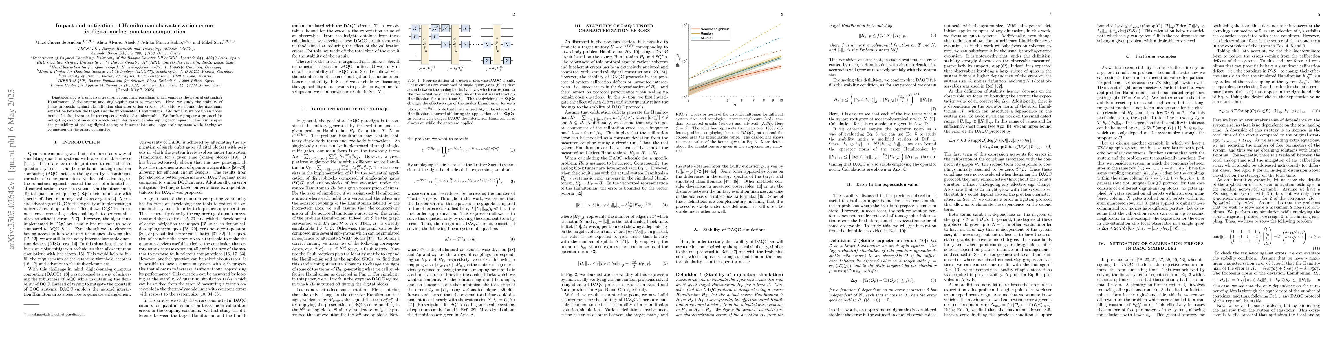 Thumbnail for Impact and mitigation of Hamiltonian characterization errors in
  digital-analog quantum computation