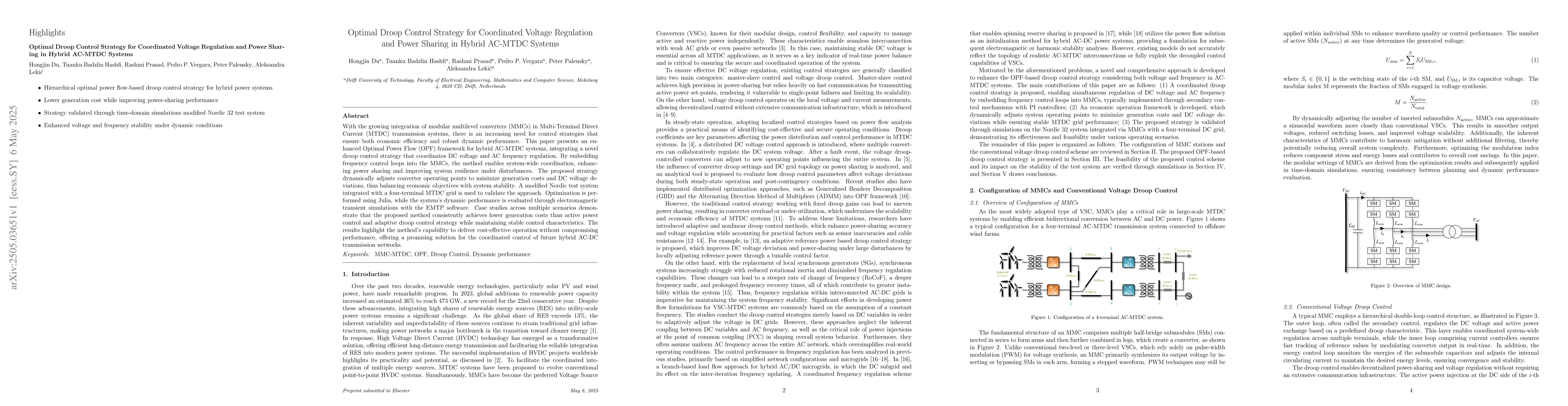 Thumbnail for Optimal Droop Control Strategy for Coordinated Voltage Regulation and
  Power Sharing in Hybrid AC-MTDC Systems