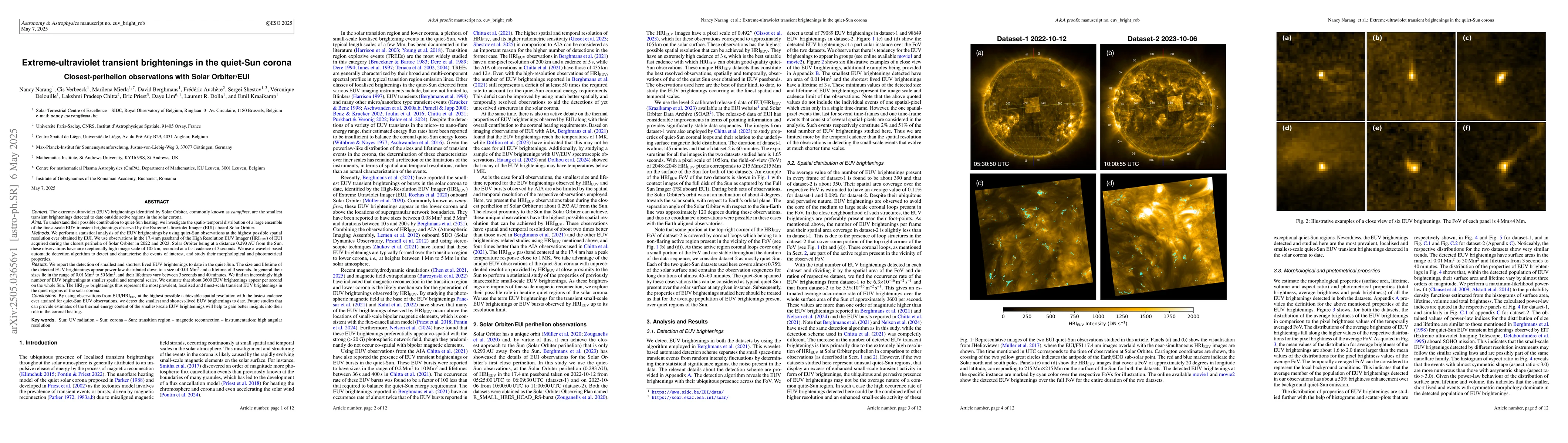 Thumbnail for Extreme-ultraviolet transient brightenings in the quiet-Sun corona :
  Closest-perihelion observations with Solar Orbiter/EUI
