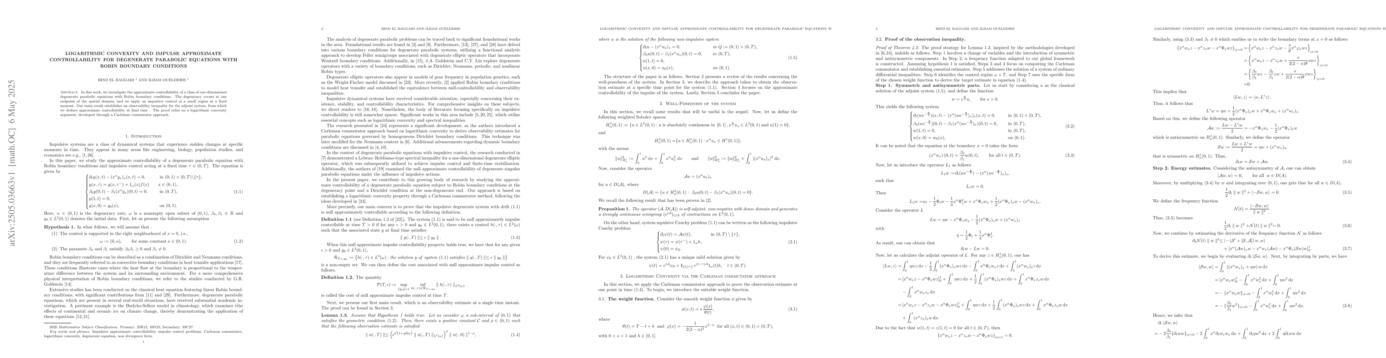 Thumbnail for Logarithmic Convexity and impulse Approximate Controllability for
  Degenerate Parabolic Equations with Robin Boundary Conditions