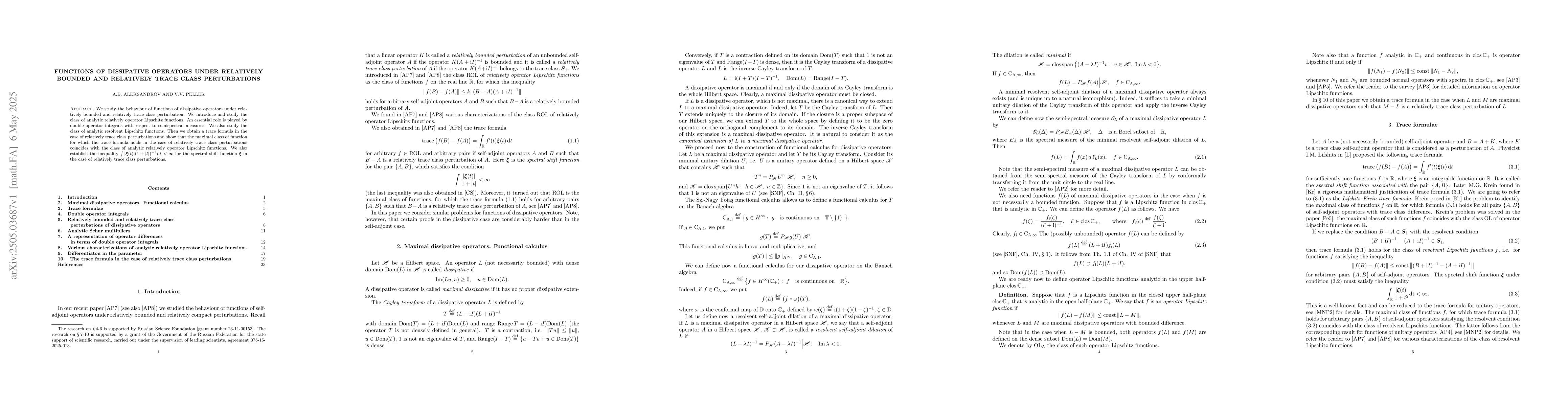Thumbnail for Functions of dissipative operators under relatively bounded and
  relatively trace class perturbations