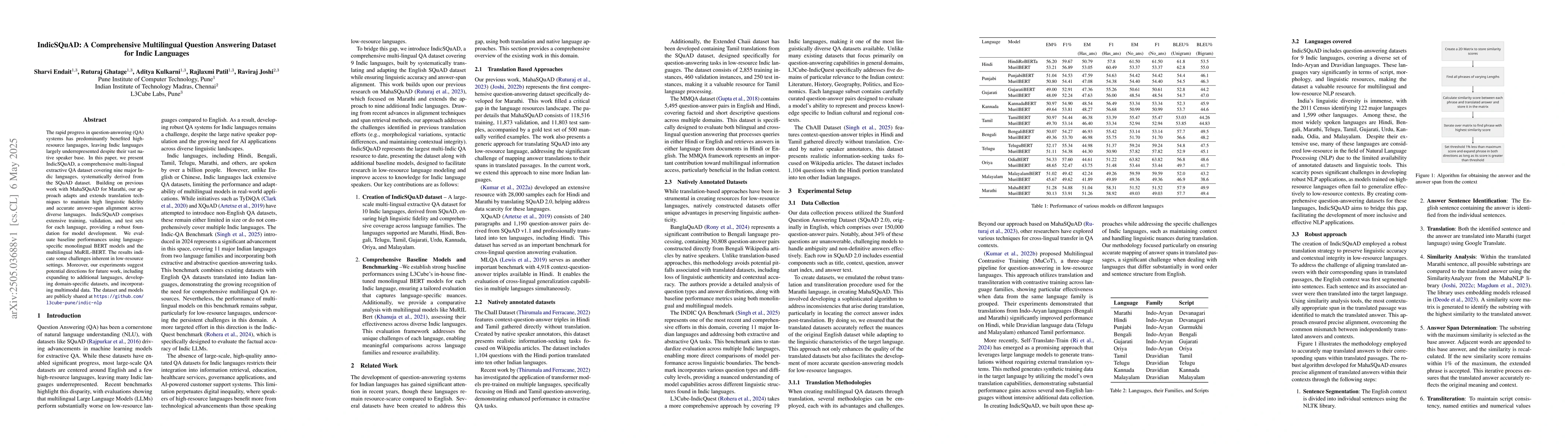 Thumbnail for IndicSQuAD: A Comprehensive Multilingual Question Answering Dataset for
  Indic Languages