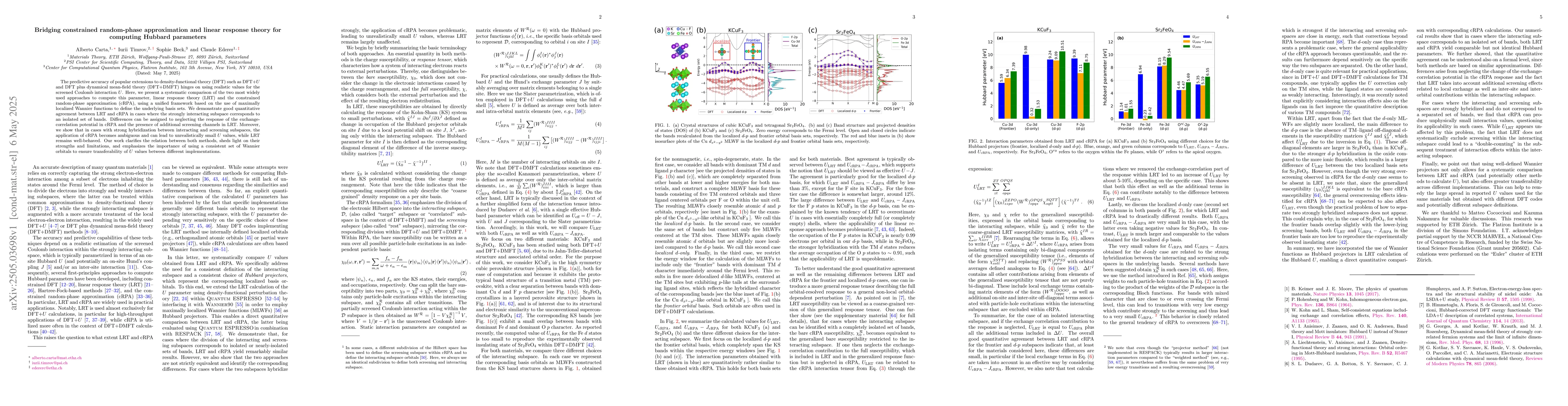 Thumbnail for Bridging constrained random-phase approximation and linear response
  theory for computing Hubbard parameters