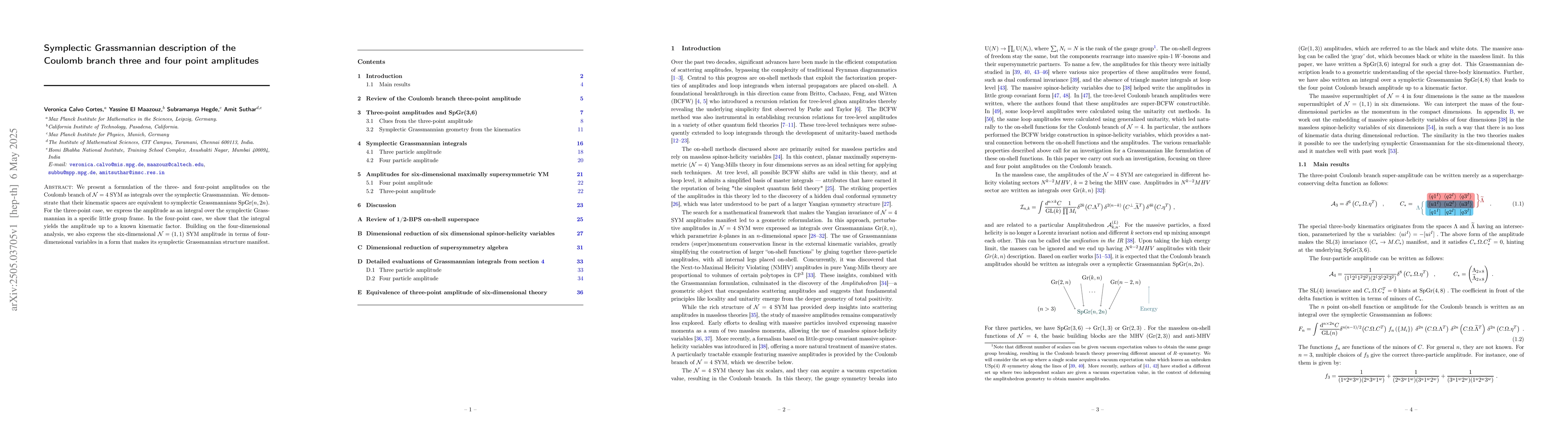 Thumbnail for Symplectic Grassmannian description of the Coulomb branch three and four
  point amplitudes