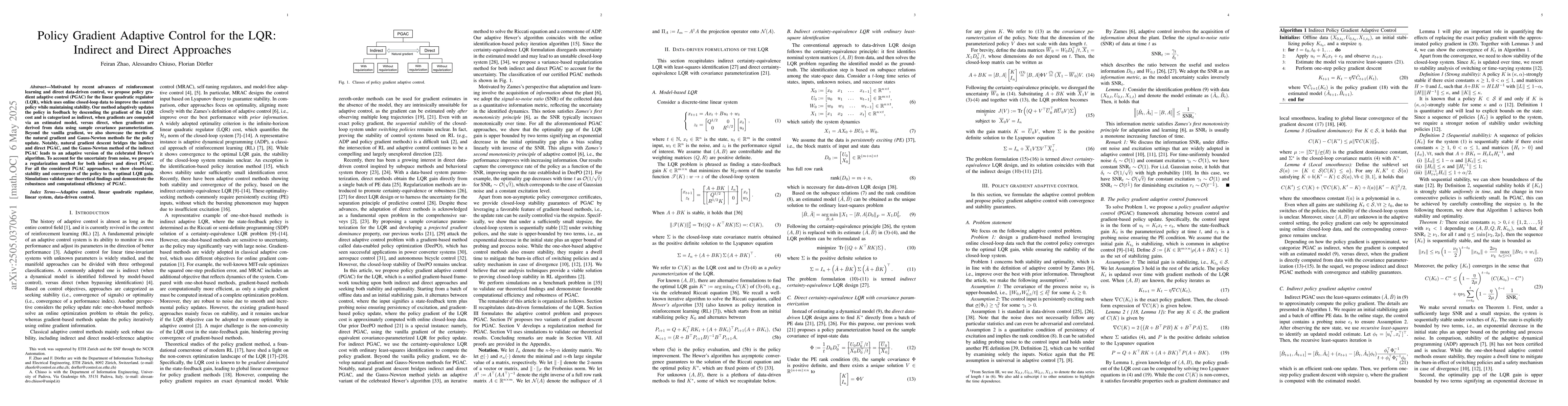 Thumbnail for Policy Gradient Adaptive Control for the LQR: Indirect and Direct
  Approaches
