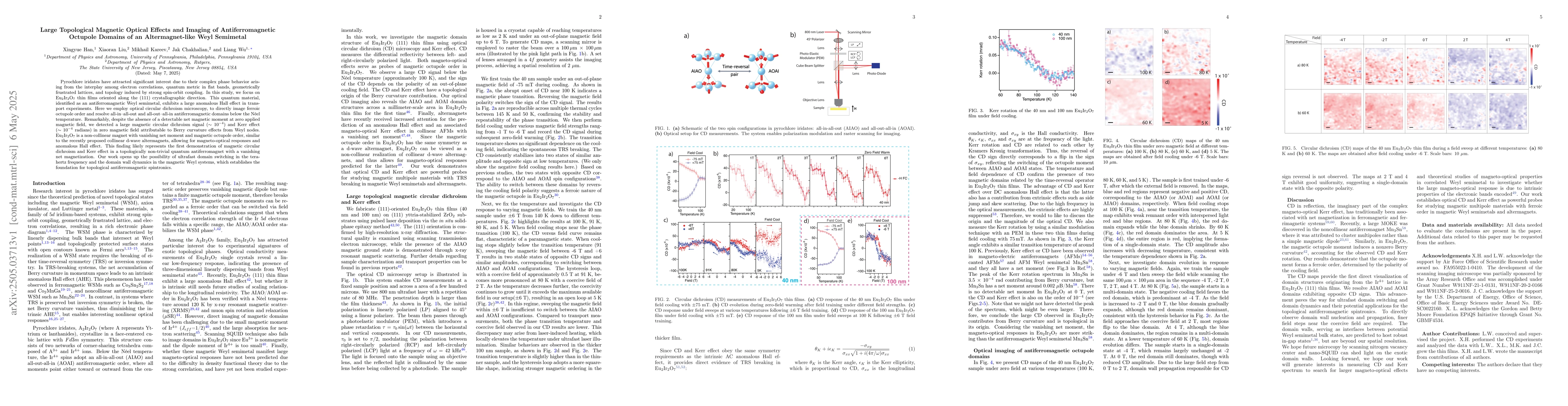Thumbnail for Large Topological Magnetic Optical Effects and Imaging of
  Antiferromagnetic Octupole Domains of an Altermagnet-like Weyl Semimetal