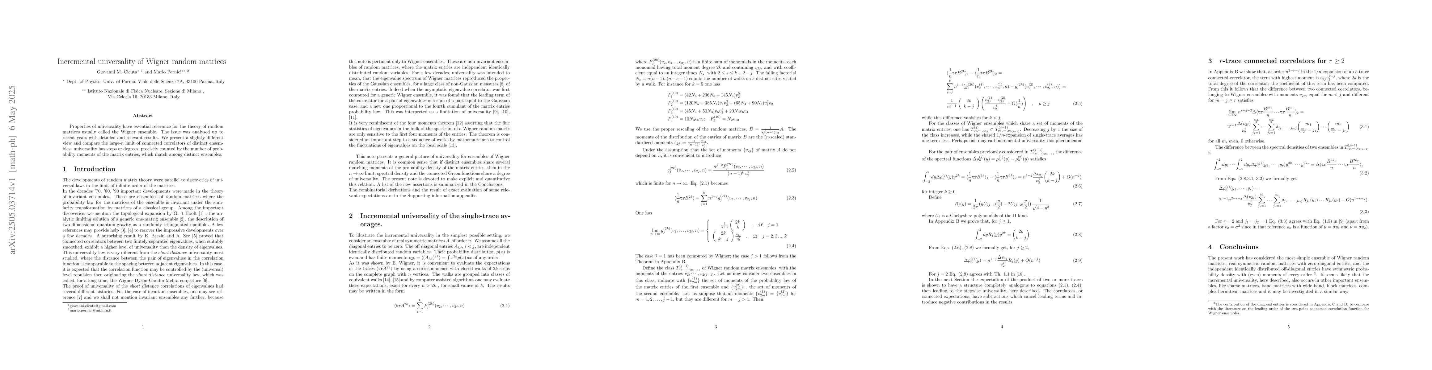 Thumbnail for Incremental universality of Wigner random matrices