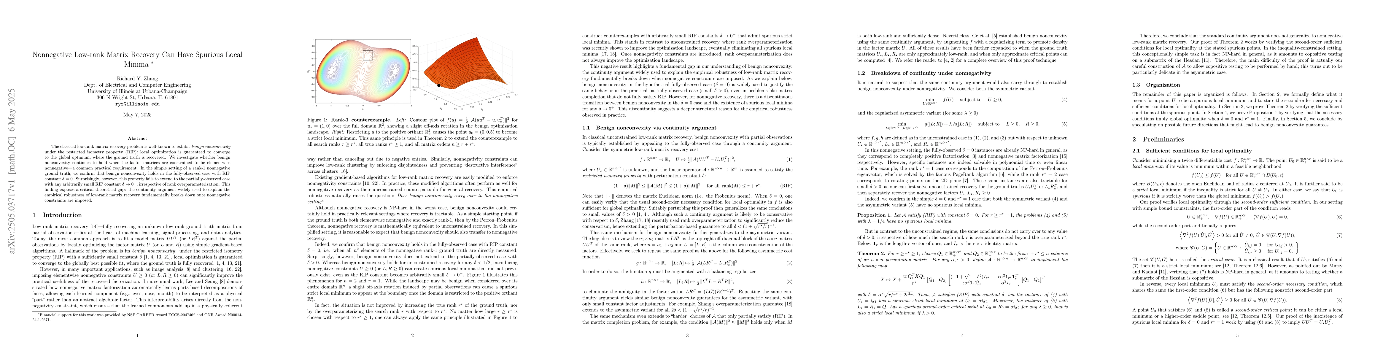 Thumbnail for Nonnegative Low-rank Matrix Recovery Can Have Spurious Local Minima