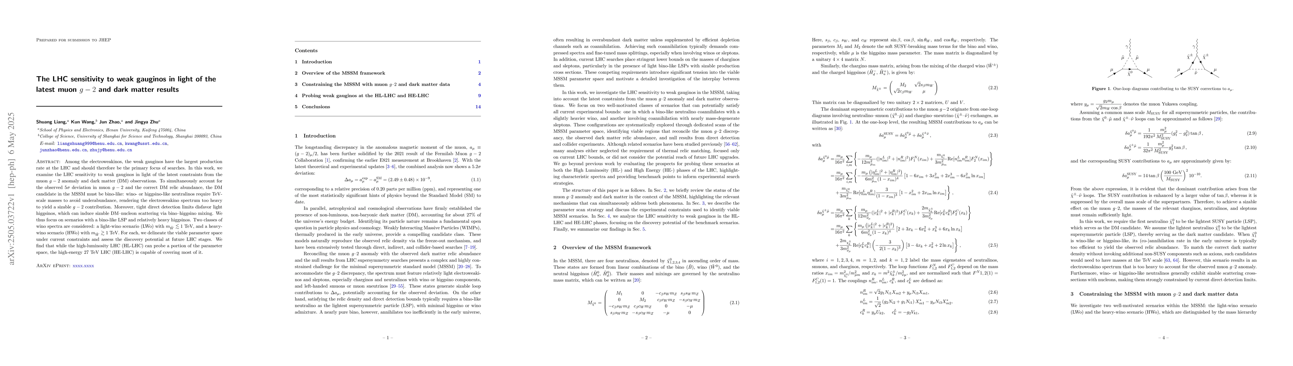 Thumbnail for The LHC sensitivity to weak gauginos in light of the latest muon $g-2$
  and dark matter results