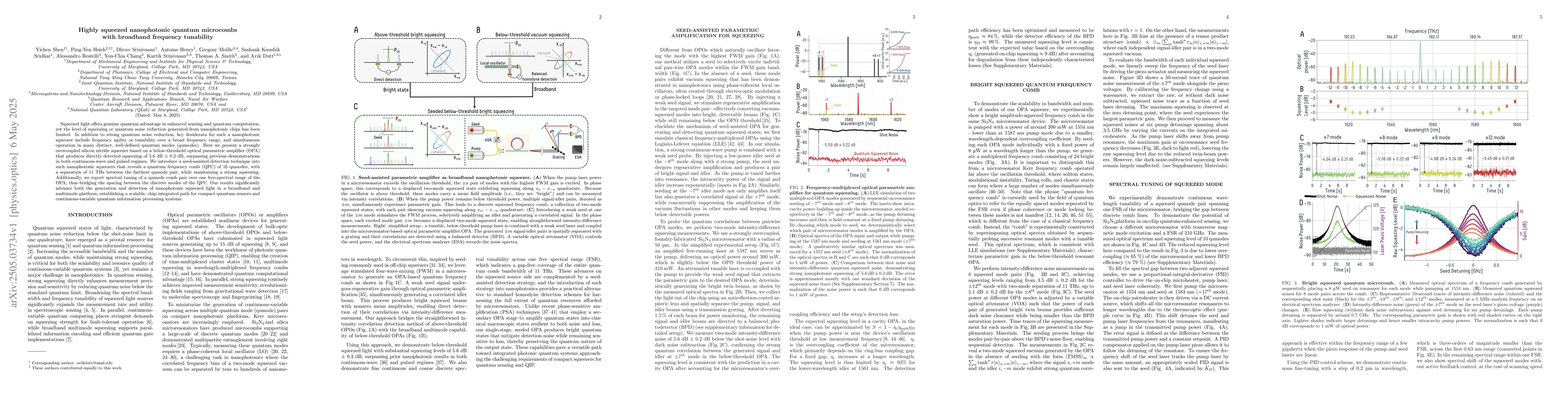 Thumbnail for Highly squeezed nanophotonic quantum microcombs with broadband frequency
  tunability
