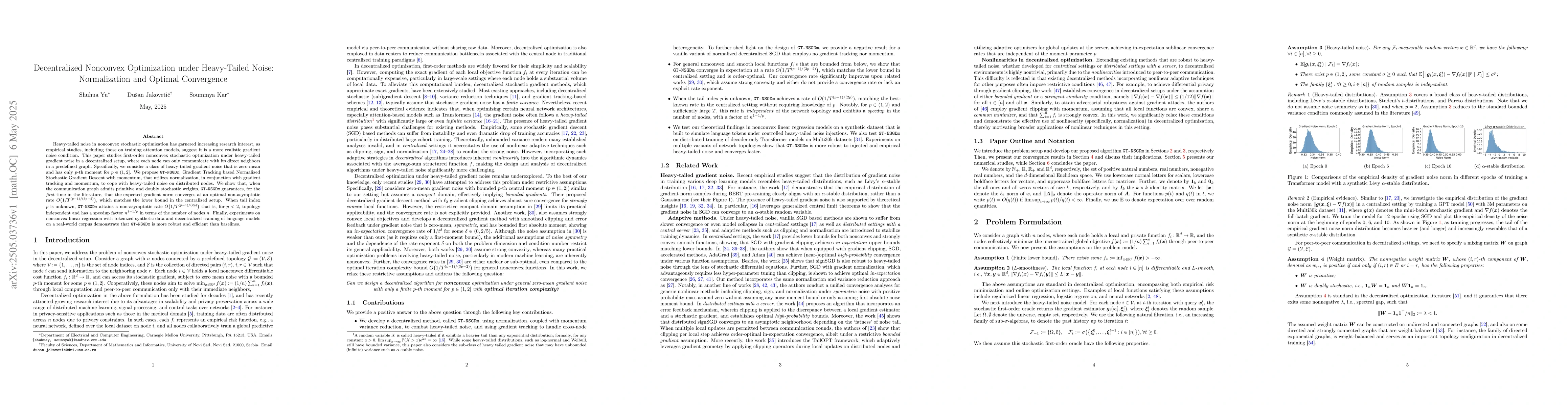 Thumbnail for Decentralized Nonconvex Optimization under Heavy-Tailed Noise:
  Normalization and Optimal Convergence