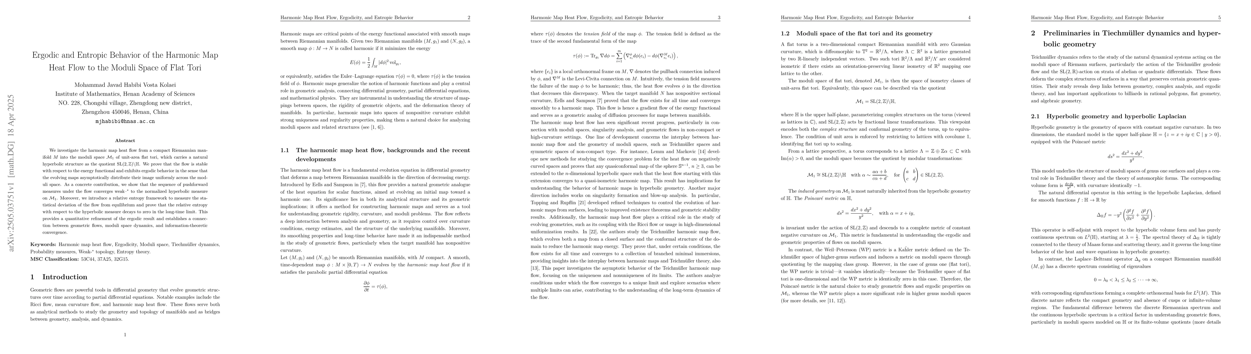 Thumbnail for Ergodic and Entropic Behavior of the Harmonic Map Heat Flow to the
  Moduli Space of Flat Tori