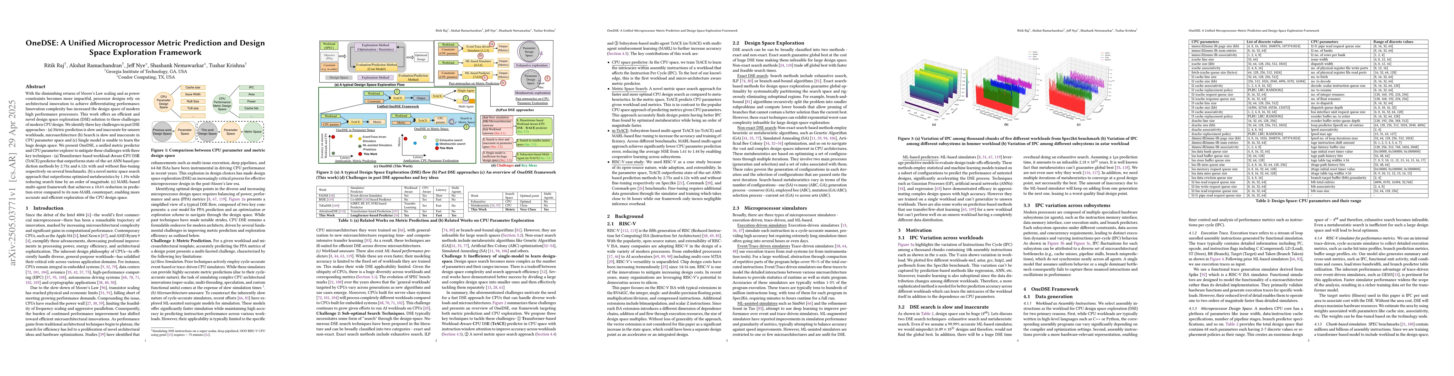 Thumbnail for OneDSE: A Unified Microprocessor Metric Prediction and Design Space
  Exploration Framework