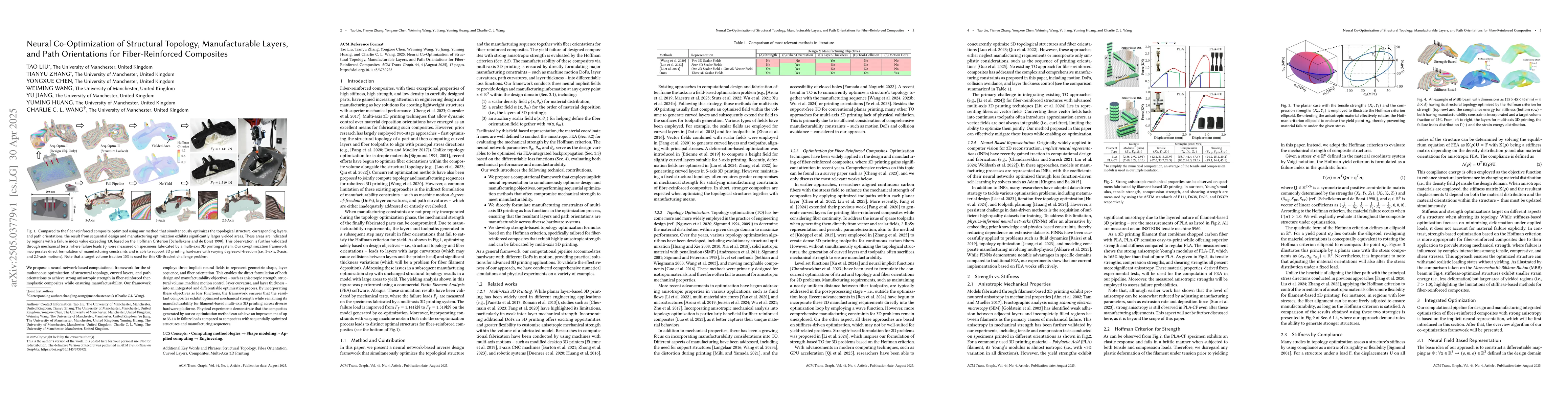 Thumbnail for Neural Co-Optimization of Structural Topology, Manufacturable Layers,
  and Path Orientations for Fiber-Reinforced Composites