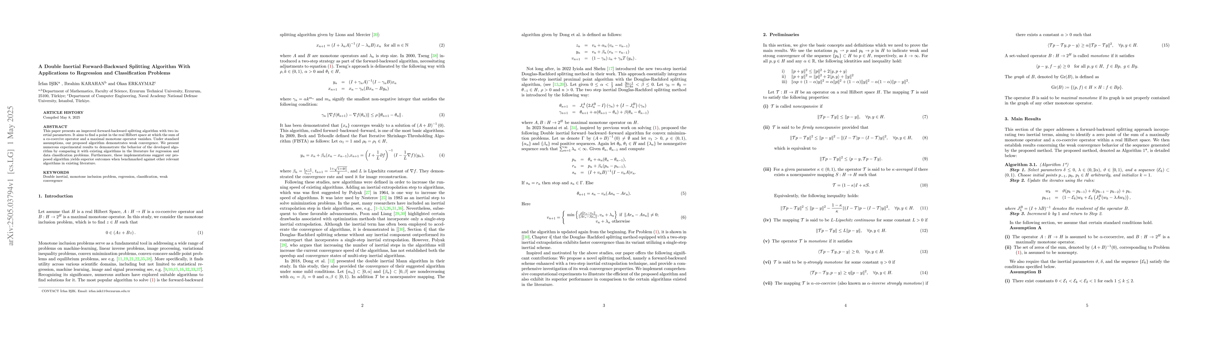 Thumbnail for A Double Inertial Forward-Backward Splitting Algorithm With Applications
  to Regression and Classification Problems