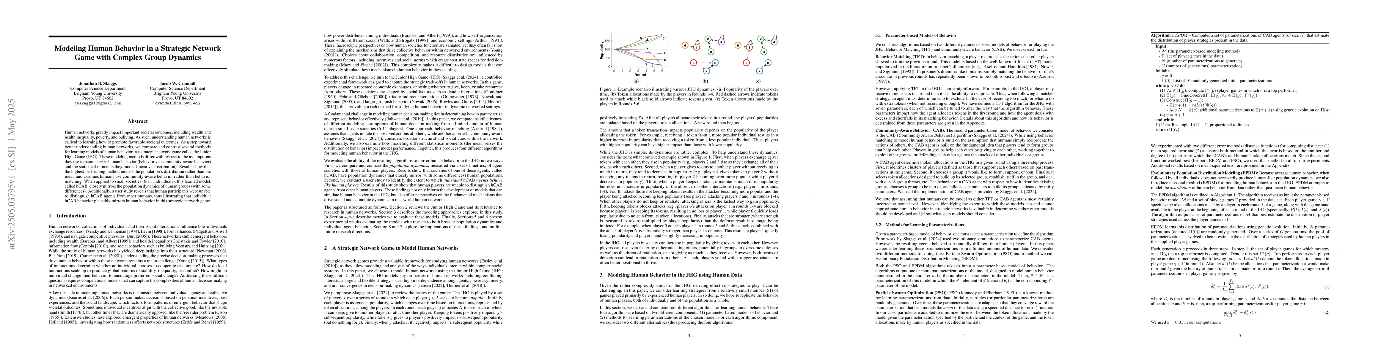 Thumbnail for Modeling Human Behavior in a Strategic Network Game with Complex Group
  Dynamics