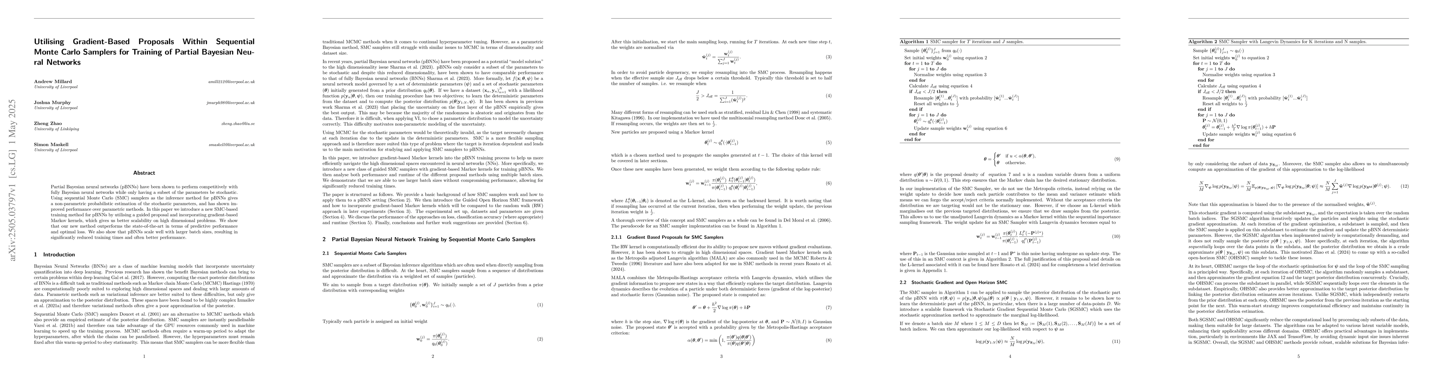 Thumbnail for Utilising Gradient-Based Proposals Within Sequential Monte Carlo
  Samplers for Training of Partial Bayesian Neural Networks