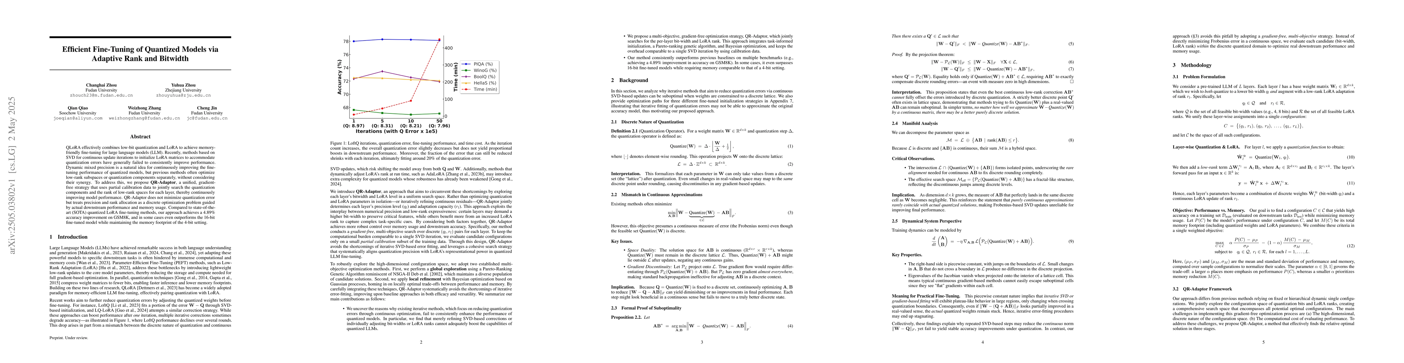 Thumbnail for Efficient Fine-Tuning of Quantized Models via Adaptive Rank and Bitwidth