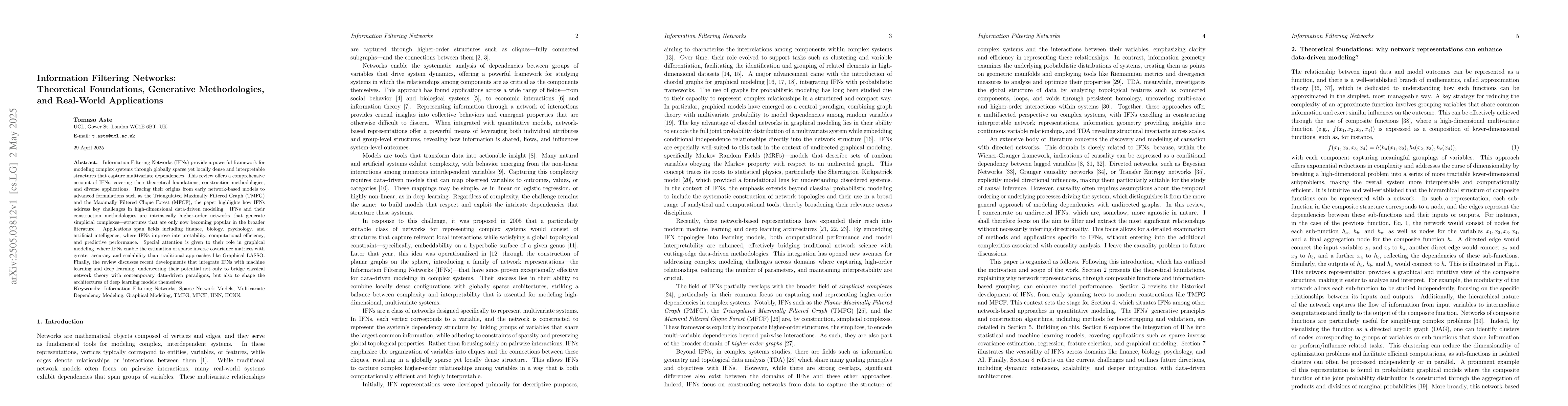 Thumbnail for Information Filtering Networks: Theoretical Foundations, Generative
  Methodologies, and Real-World Applications
