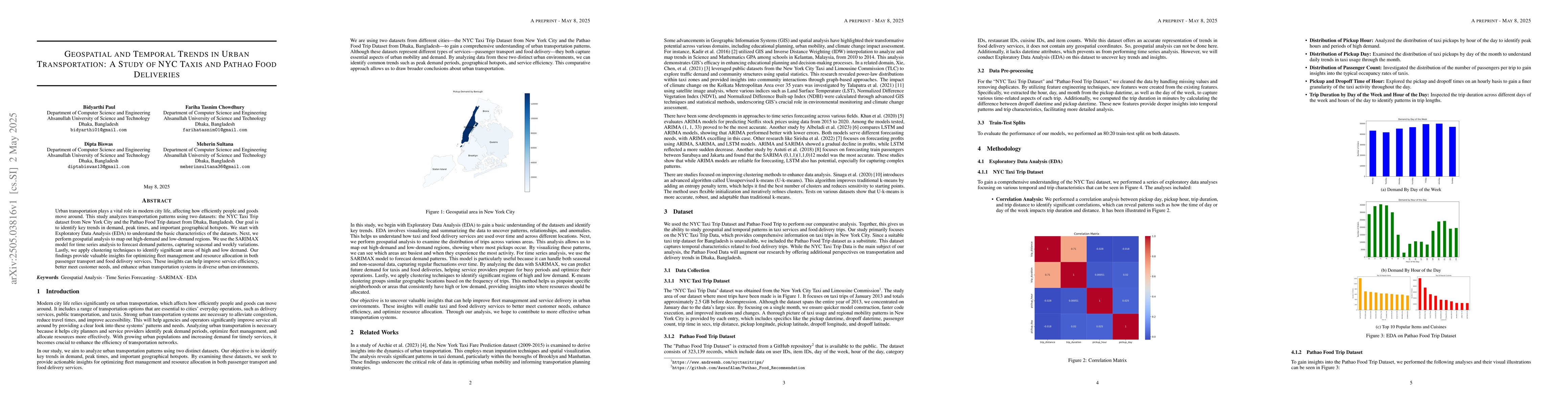Thumbnail for Geospatial and Temporal Trends in Urban Transportation: A Study of NYC
  Taxis and Pathao Food Deliveries