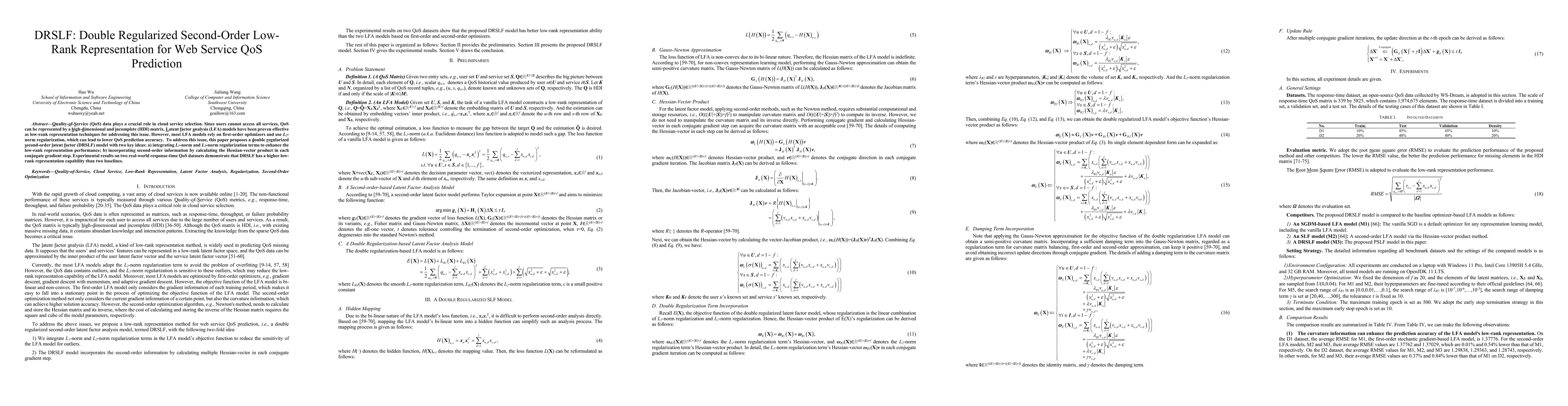 Thumbnail for DRSLF: Double Regularized Second-Order Low-Rank Representation for Web
  Service QoS Prediction