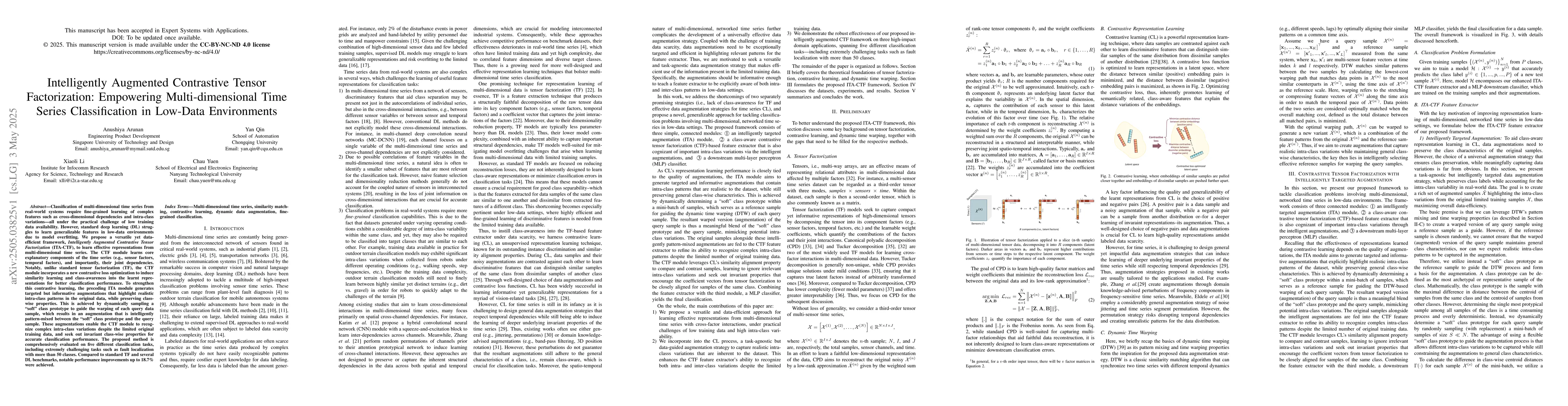 Thumbnail for Intelligently Augmented Contrastive Tensor Factorization: Empowering
  Multi-dimensional Time Series Classification in Low-Data Environments