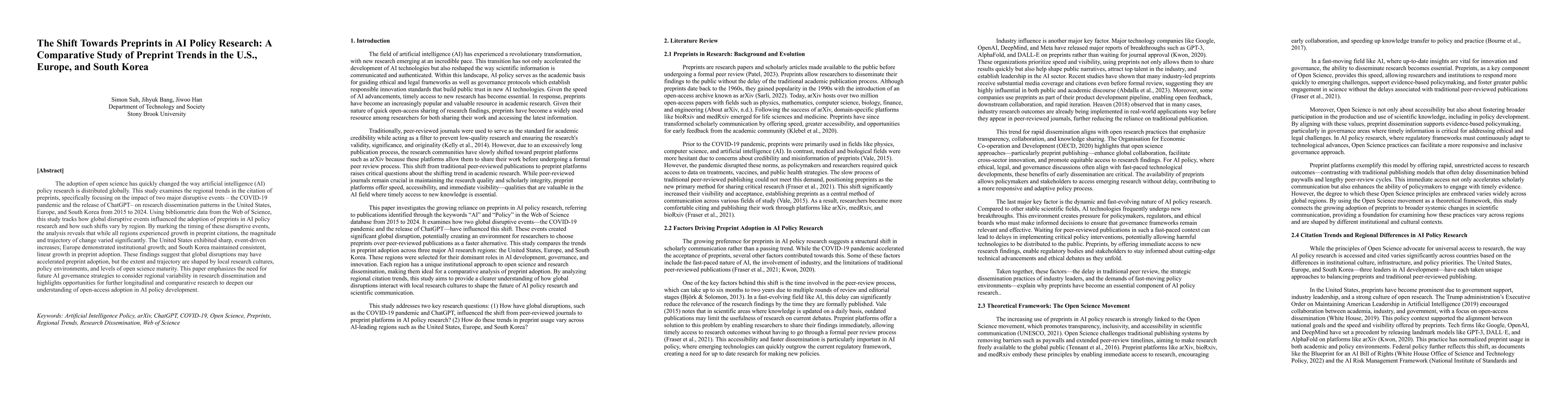 Thumbnail for The Shift Towards Preprints in AI Policy Research: A Comparative Study
  of Preprint Trends in the U.S., Europe, and South Korea