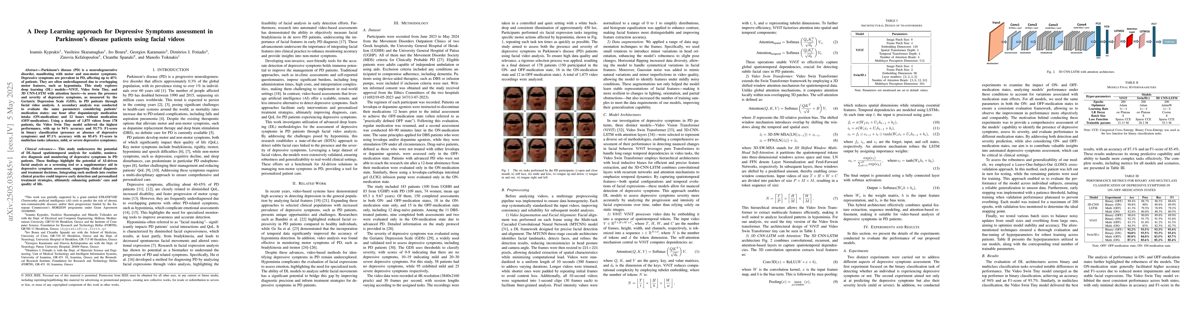 Thumbnail for A Deep Learning approach for Depressive Symptoms assessment in
  Parkinson's disease patients using facial videos