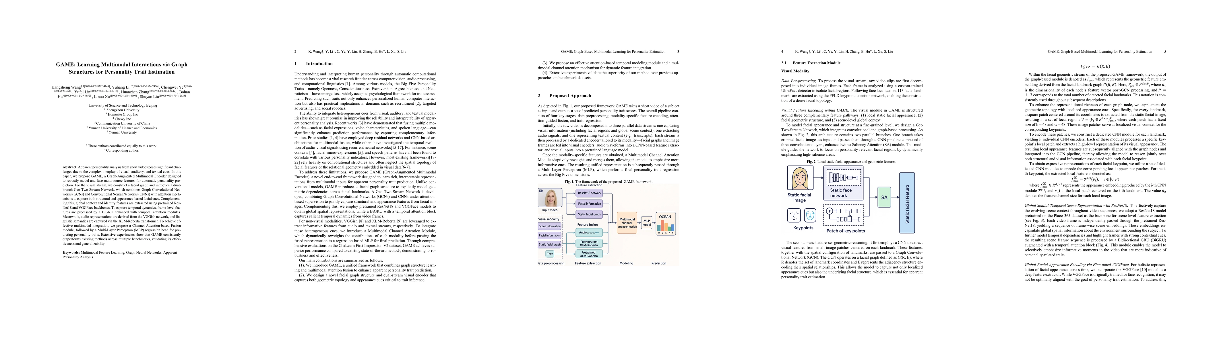 Thumbnail for GAME: Learning Multimodal Interactions via Graph Structures for
  Personality Trait Estimation