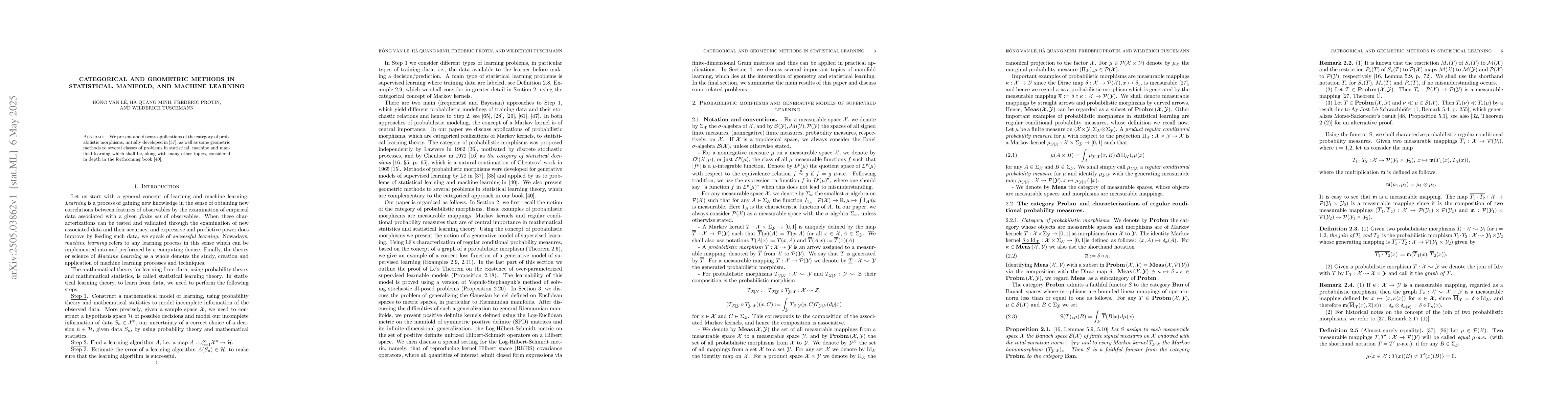 Thumbnail for Categorical and geometric methods in statistical, manifold, and machine
  learning