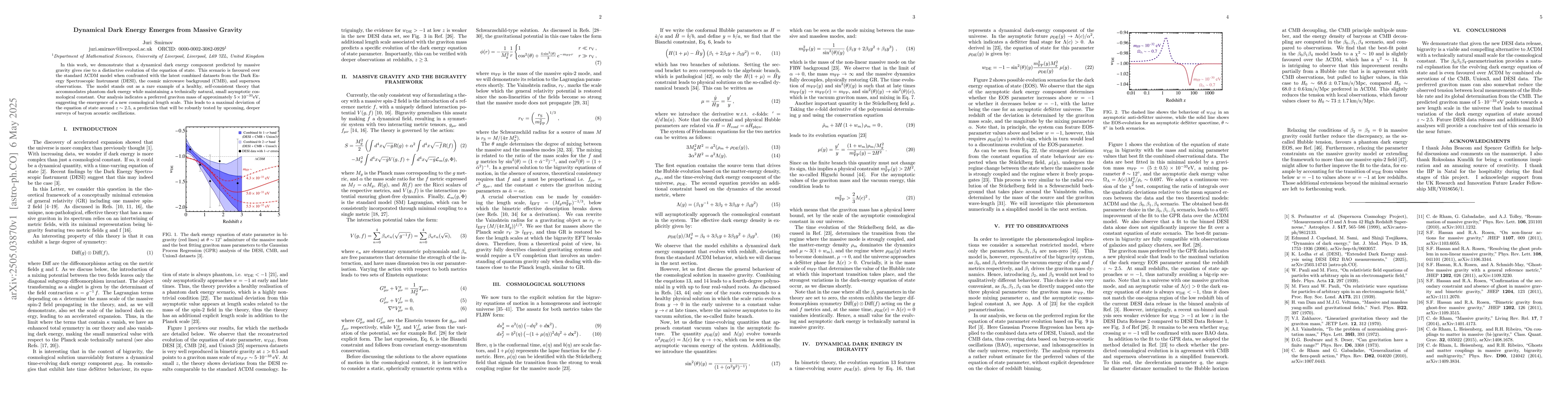 Thumbnail for Dynamical Dark Energy Emerges from Massive Gravity