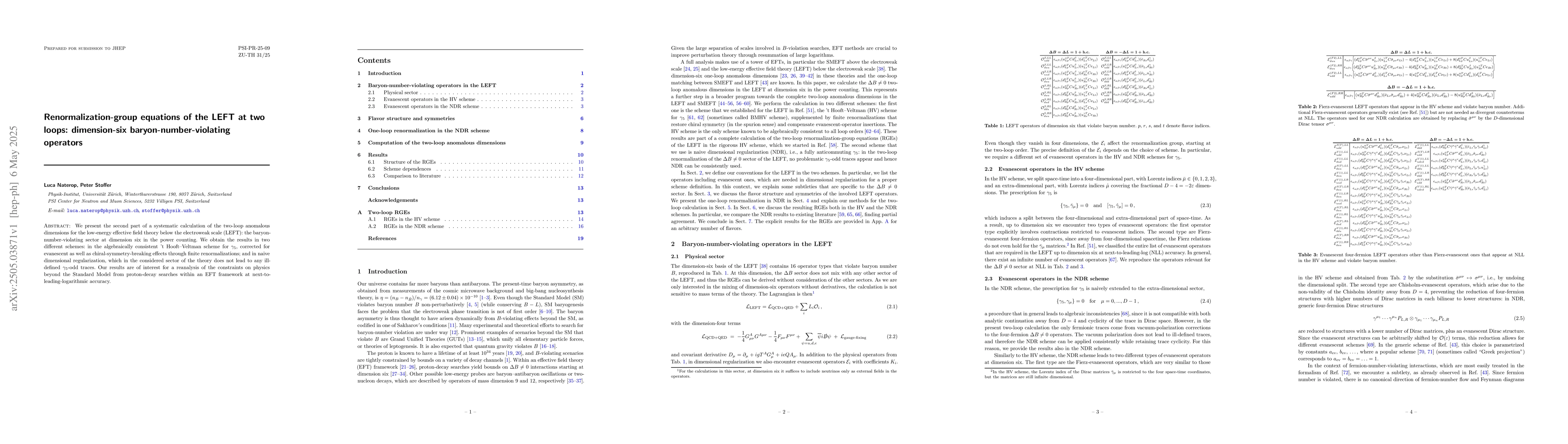 Thumbnail for Renormalization-group equations of the LEFT at two loops: dimension-six
  baryon-number-violating operators