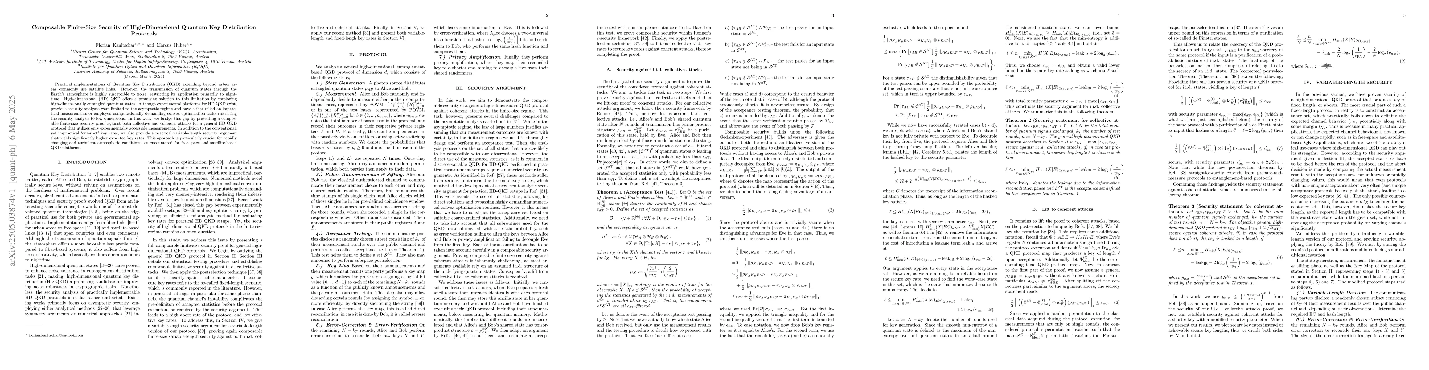Thumbnail for Composable Finite-Size Security of High-Dimensional Quantum Key
  Distribution Protocols