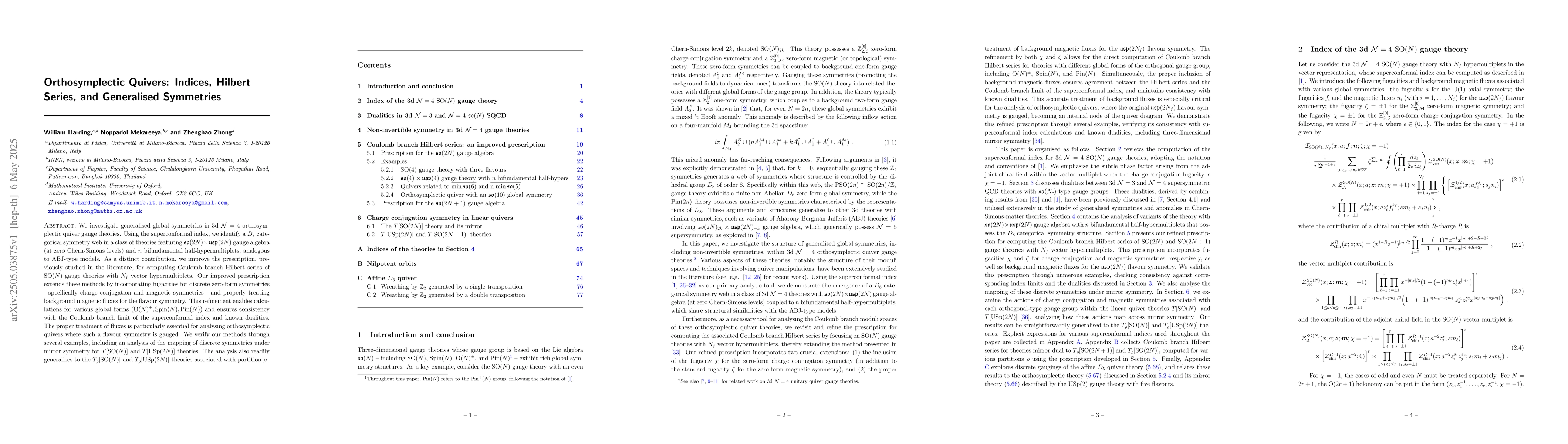 Thumbnail for Orthosymplectic Quivers: Indices, Hilbert Series, and Generalised
  Symmetries