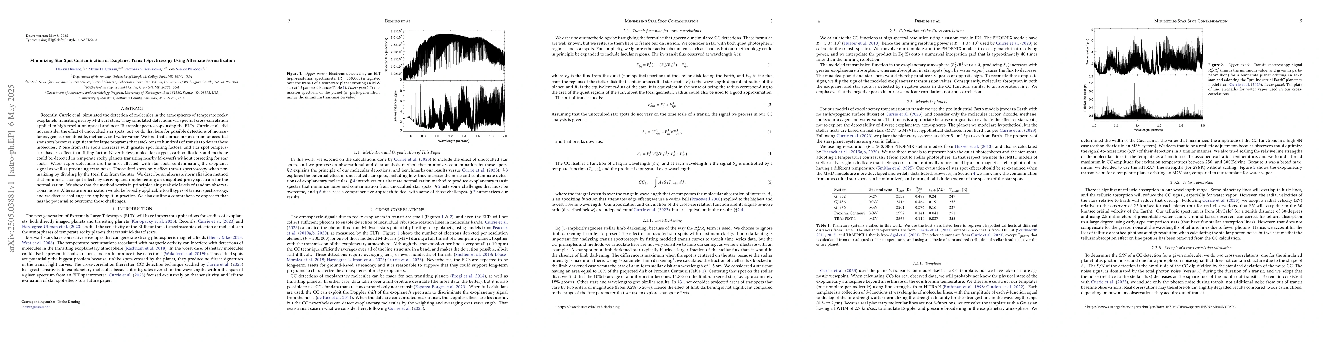 Thumbnail for Minimizing Star Spot Contamination of Exoplanet Transit Spectroscopy
  Using Alternate Normalization