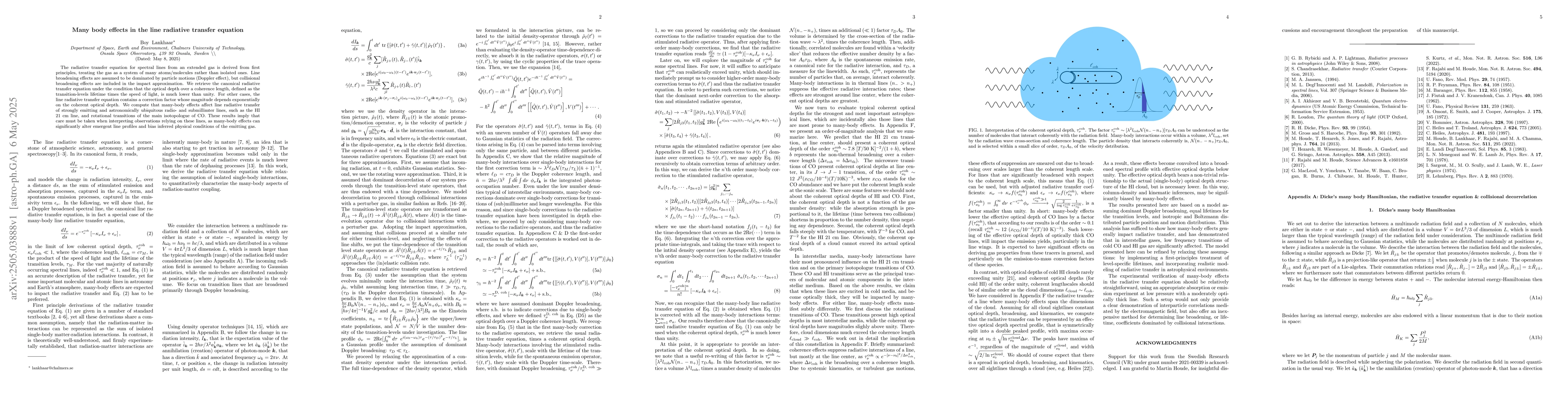 Thumbnail for Many body effects in the line radiative transfer equation