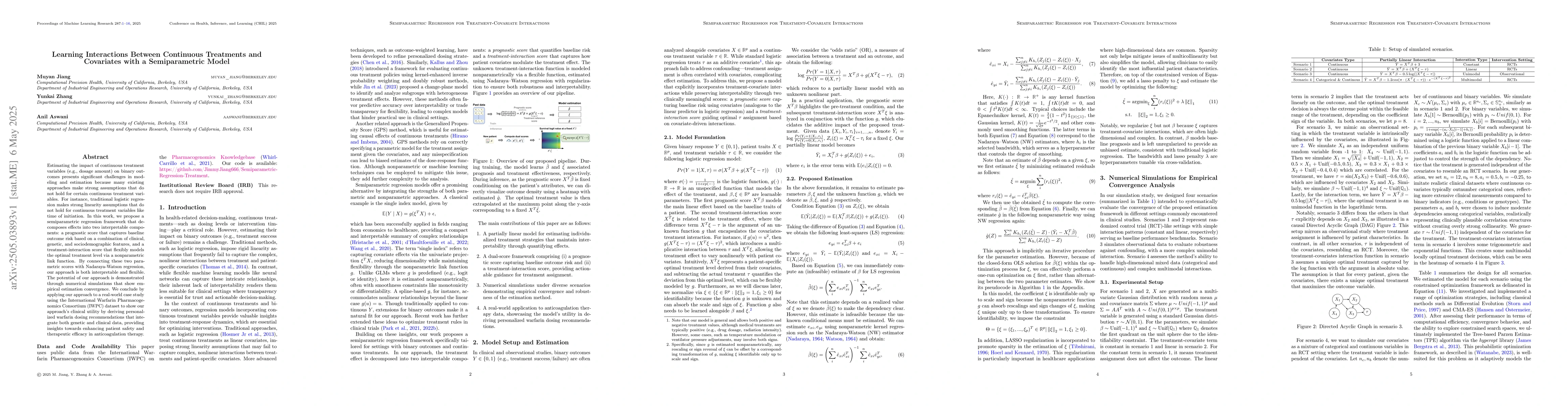 Thumbnail for Learning Interactions Between Continuous Treatments and Covariates with
  a Semiparametric Model
