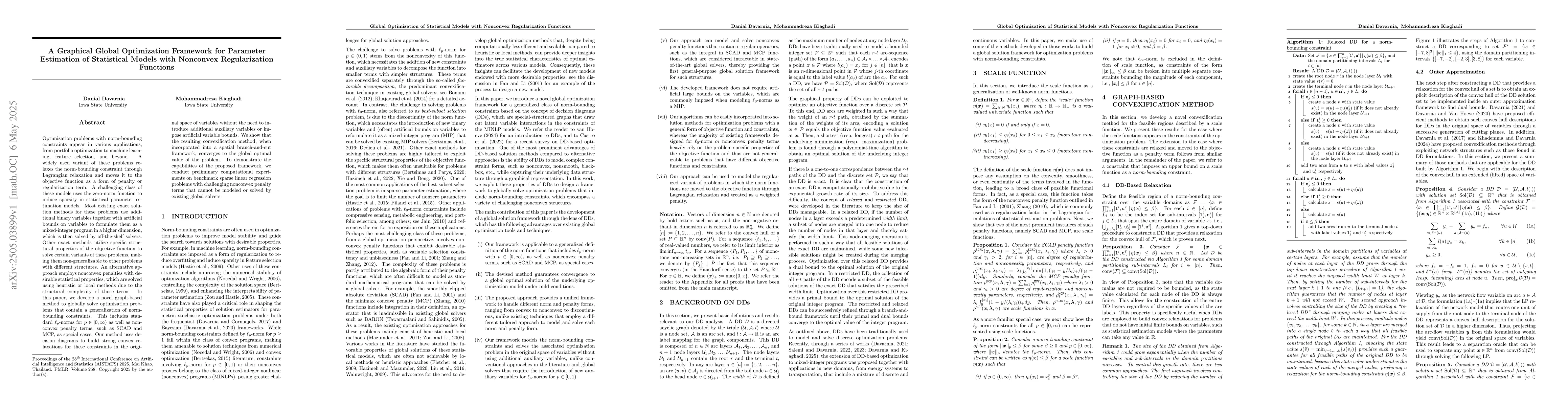Thumbnail for A Graphical Global Optimization Framework for Parameter Estimation of
  Statistical Models with Nonconvex Regularization Functions